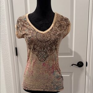 Love on a Hanger Beige and Brown Bohemian V-Neck Top